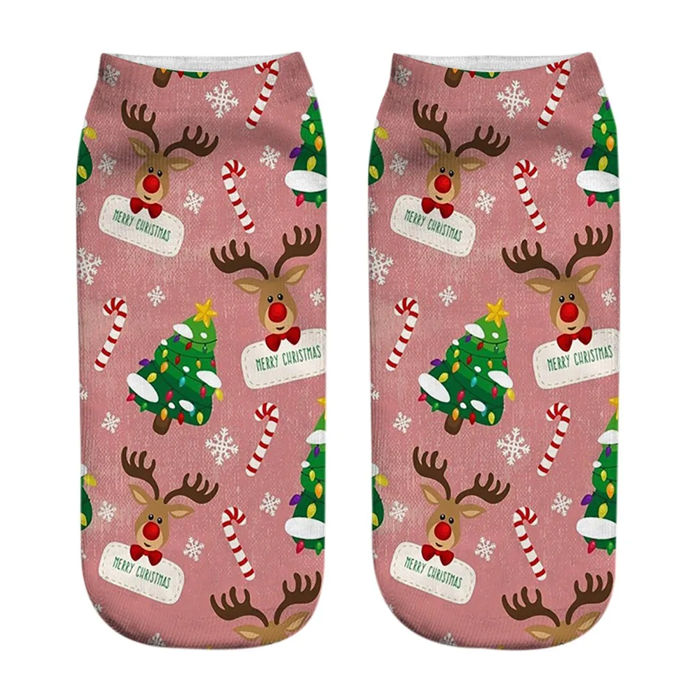 1 пара рождественских носков с 3D-принтом Забавные милые носки унисекс с изображением Санта-Клауса, лося, снежинки подарок на Рождество