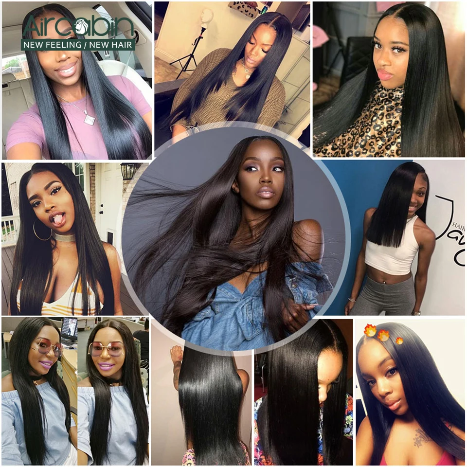 Aircabin Straight Hair Bundles With Closure Brazilian Remy Human Hair Weave Natural Color Bundle Medium Brown Swiss Lace Closure