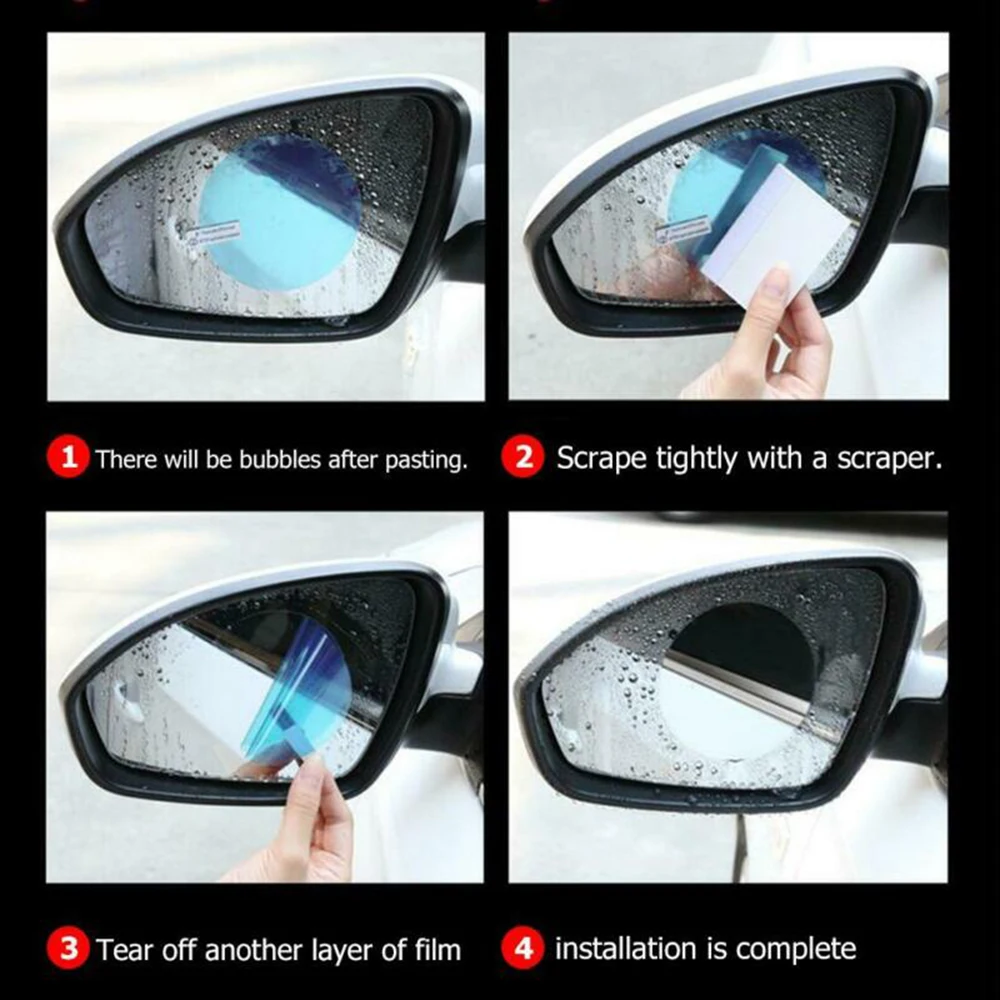 4* Car Rearview Mirror Glass Film Waterproof Anti-Fog RainProof Window Membrane