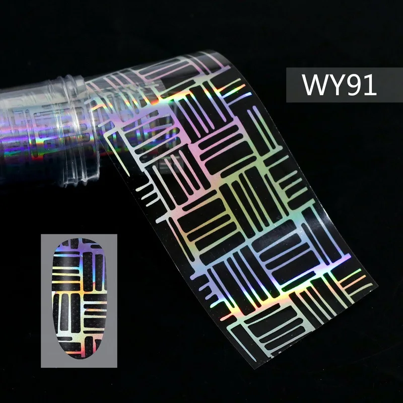 WY91 1 рулон пламени цветок письмо дизайн голографическая лазерная наклейка для ногтей смешанный узор ногтевые переводные наклейки из фольги s 28 Стиль Маникюр - Цвет: WY91