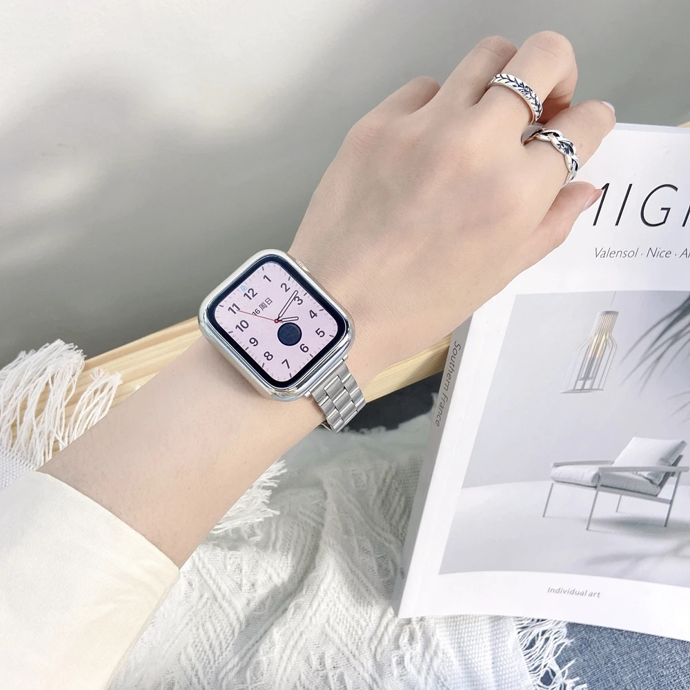 Ремешок из нержавеющей стали для iwatch SE7 6 5 4 3 2 1 41 мм 45 тонкий металлический браслет