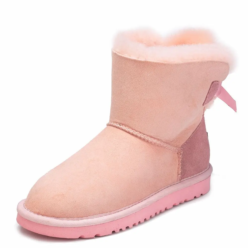 Женские зимние ботинки из натуральной овечьей кожи; натуральный мех; Модные ботильоны; женская теплая шерстяная обувь; зимние ботинки; обувь на резиновой подошве - Цвет: Pink