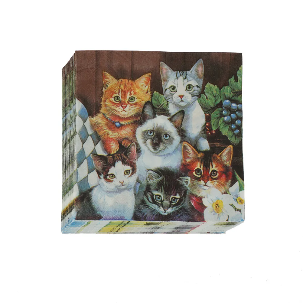 33cmx33cm 20pcs Cat Pet Paper Napkin For Girl Disposable Party Tableware Festive Supplies Tissue Decoration | Дом и сад