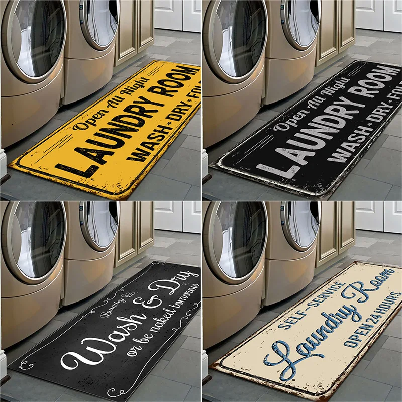 

WUJIE "LAUNDRY ROOM" Pattern Kitchen Rug Anti-slip Balcony Mats Non-Slip Carpets for Living Room Door Mat Entrance Home Decor