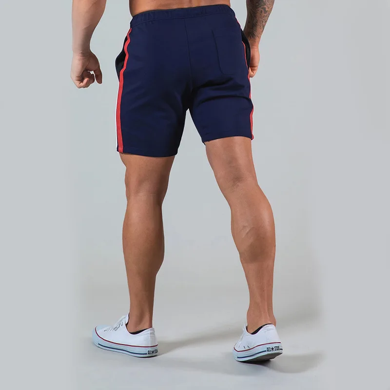 Summer Men Sports Shorts Man Fashion Joggers Running Shorts 100% Cotton Gym Fitness Training Bodybuilding Male Short Side Stripe black casual shorts