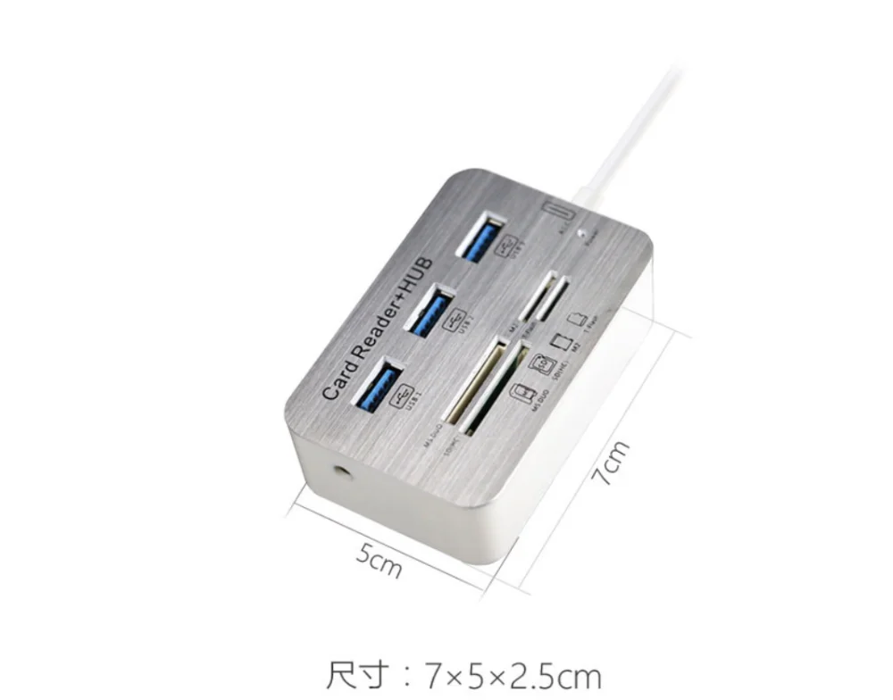 Алюминиевый Портативный USB 3,0 3 порта концентратор с MS SD M2 TF Multi-In-1 кард-ридер для всех в одном ПК Компьютерные аксессуары