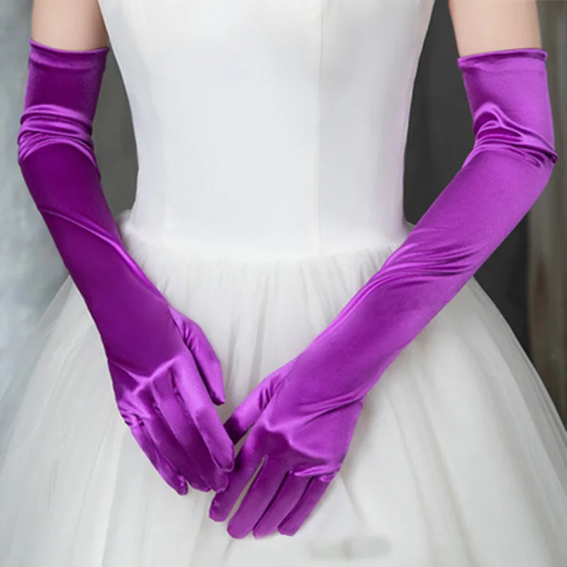 Satin Gloves Korean Women Christmas Wedding Dress Long Elastic Etiquette Gloves Summer Sunscreen UV Full Finger Driving Glove K14