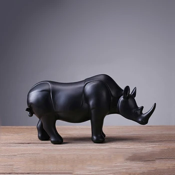 

Modern Abstract Black Rhinoceros Statue Resin Ornaments Home Decoration Accessories Gift Rhinoceros Sculpture Animal Crafts