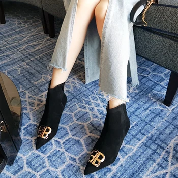 

Women Winter Shoes 2020 Womens Ankle Boots Casual Women's Short Boots Fashionr Metal Decoration High Heels Boot Size 33-42