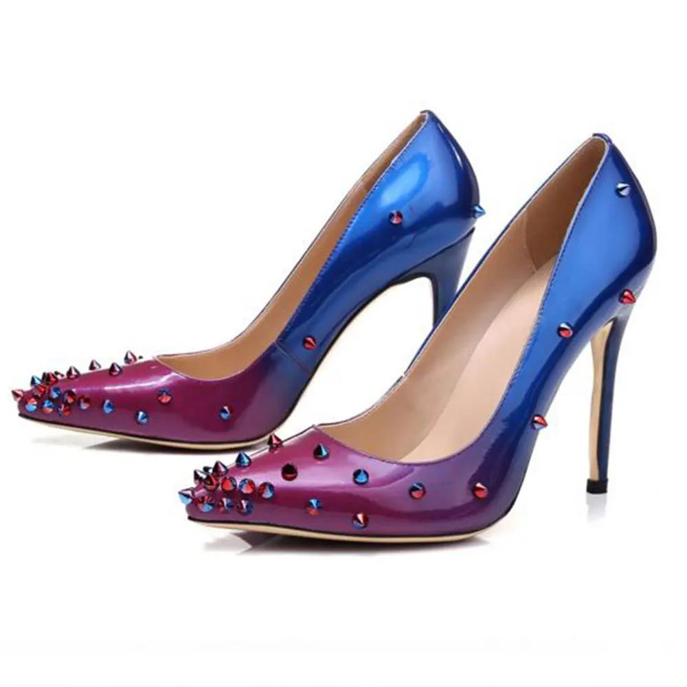

Pointy Toe Shallow Pumps for Women Personality Rivet High Heels Usual Dress Wedding Party Basic Shoes Size 34-45