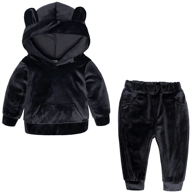 Baby Boys Girls Velvet Hooded Clothing Set Kids Jacket Coat Pants Suit for Sports Suits Tracksuits Toddler Children Clothes Set 3