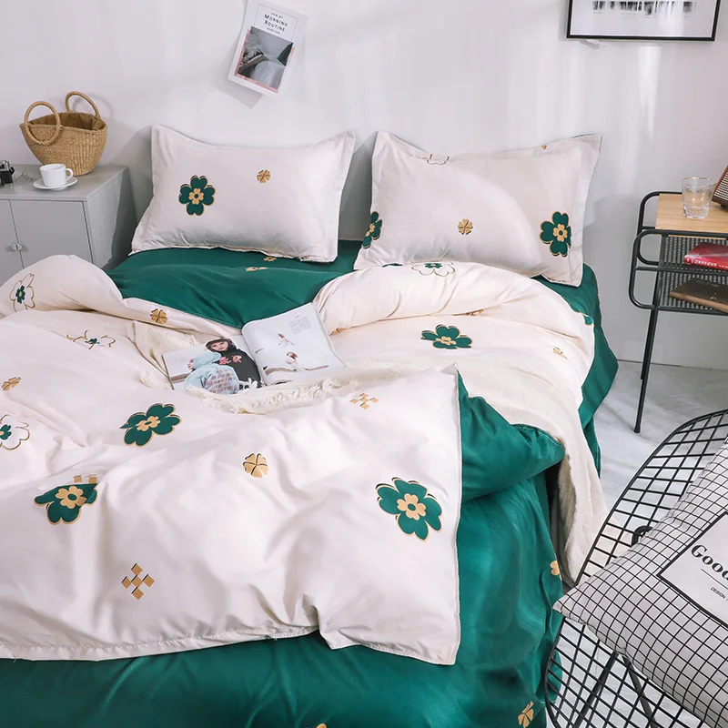 

Small Fragrant Wind Denim Bedding Kit Quilt Cover Bedding Bed Sheet People-Style Dormitory Three-Piece Set