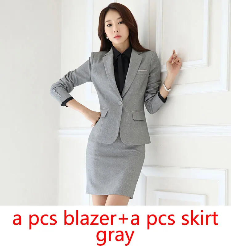 gray blazer skirt IZICFLY весенний черный блейзер Feminino женский Униформа деловые костюмы с брюками элегантные тонкие офисные костюмы для женщин одежда 4XL - Цвет: gray blazer skirt