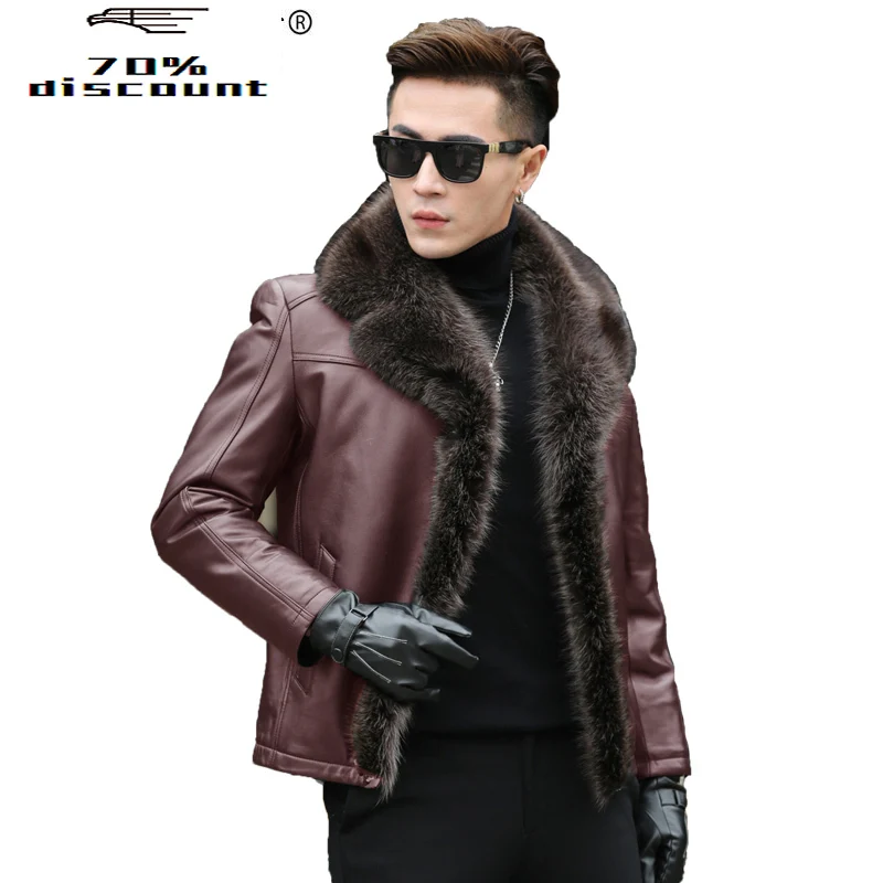 

Men Autumn Winter Racoon Fur Collar Second Layer of Sheepskin Coat for Men Wool Fur Liner Jacket HD5288 KJ2222