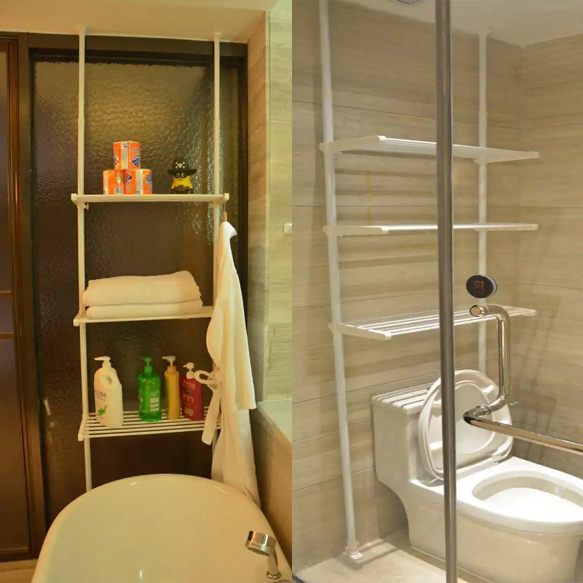 

3 Layers Carbon Steel+ABS Toilet Over Rack Retractable 128-168cm Height Bathroom Toilet Shelf Home Storage Holder Rack Organizer