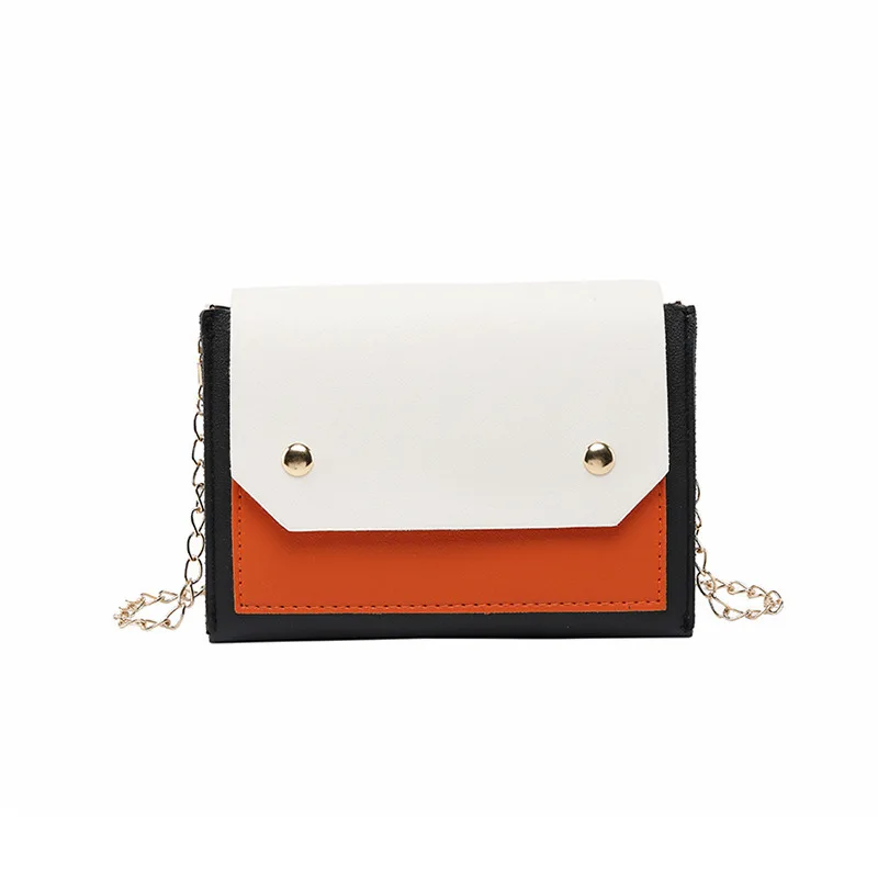 

Korean-style Contrast Color Bag Cover Type One-Shoulder Chain Square Sling Bag 2019 Summer And Autumn New Products Women's Chang