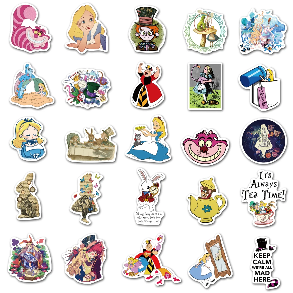 10/30/50PCS Disney Movie Alice in Wonderland Graffiti Stickers Cartoon Decals for Laptop Phone Guitar Luggage Toy Kids