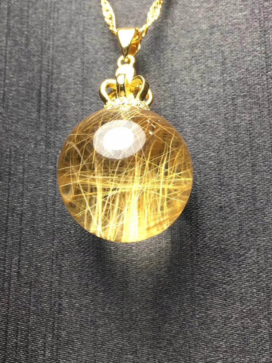

20mm Natural Gold Rutilated Quartz Pendant Ball Shape Woman Man Wealthy Lucky Gift Fashion Gemstone Pendants AAAAA