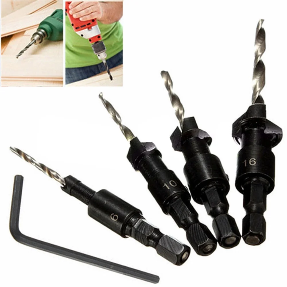

Four piece set includes bits for drilling pilot holes for screw sizes #6,#8,#10 and #12.
