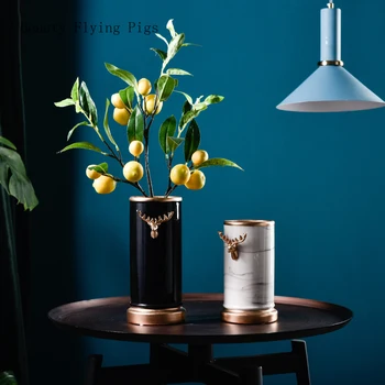 

Light luxury gold antler flower ceramic bottle marble pattern straight flower home living room flower art decoration ornaments