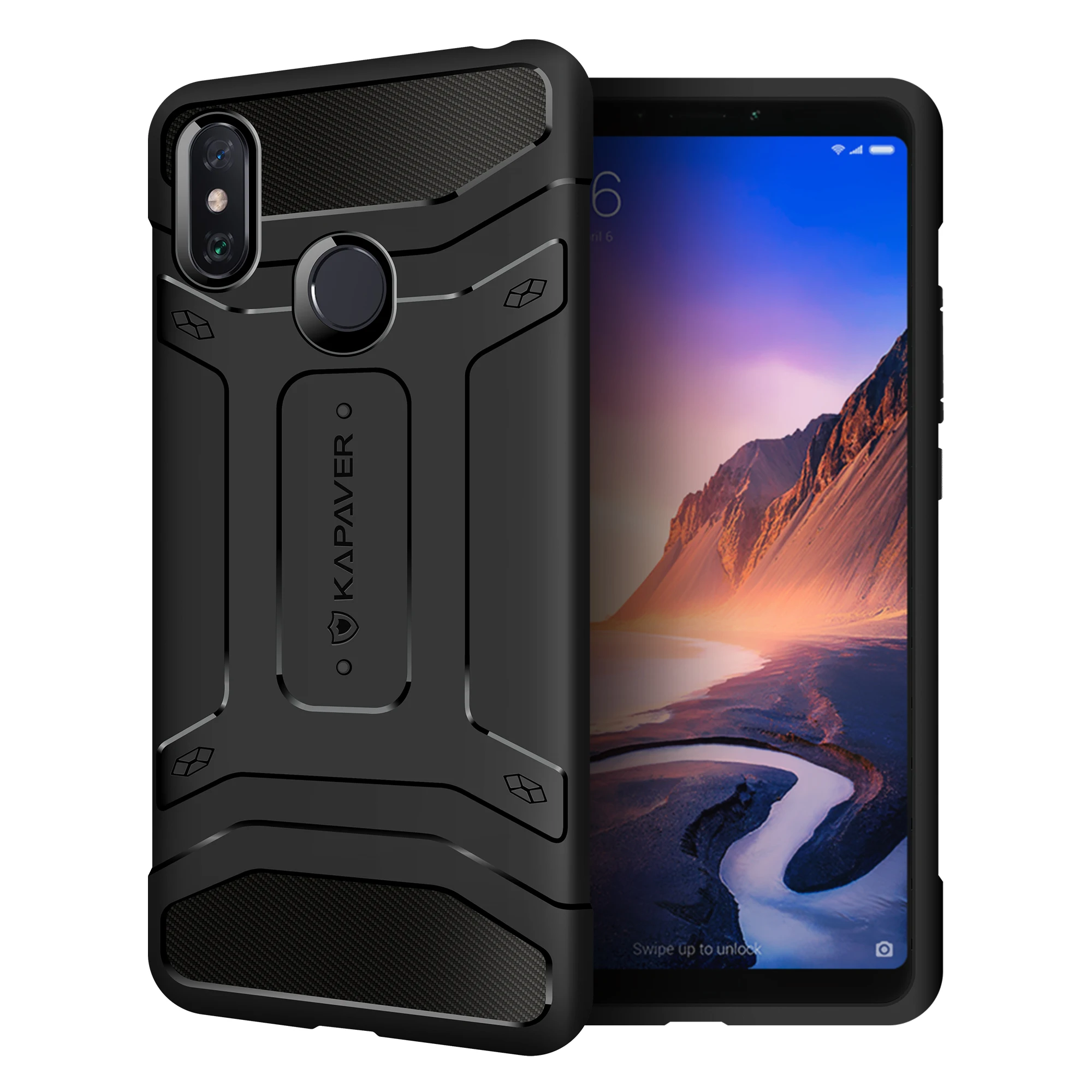 Goedkoop KAPAVER Originele Officiële Silicone Cover voor Xiao mi mi max 3 Drop getest Shock Proof Koolstofvezel Armor Zwart