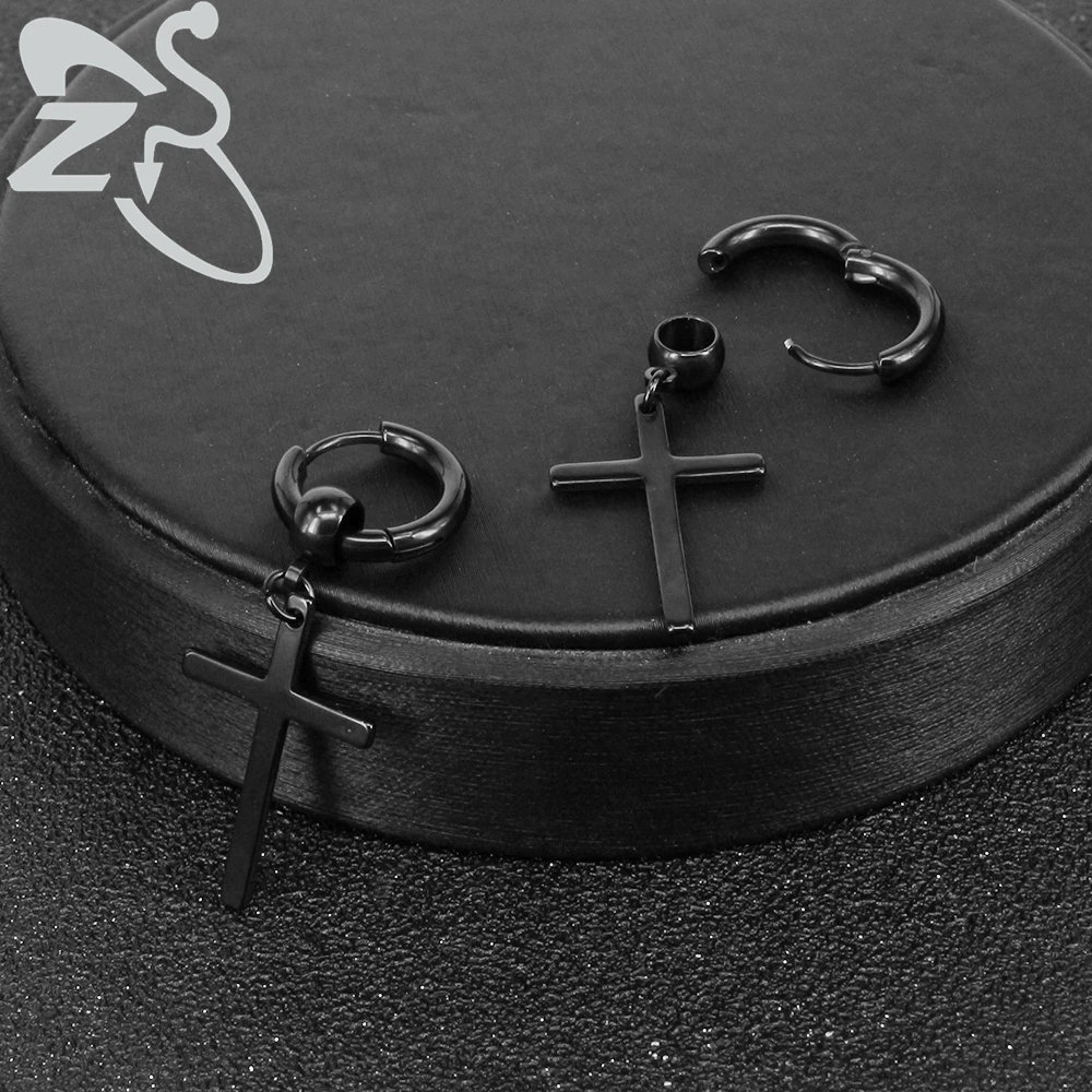ZS серьги-кольца из нержавеющей стали с крестиком и перьями Kpop, мужские круглые висячие серьги в стиле хип-хоп, рок-ролл, панк, ювелирные изделия, aros mujer