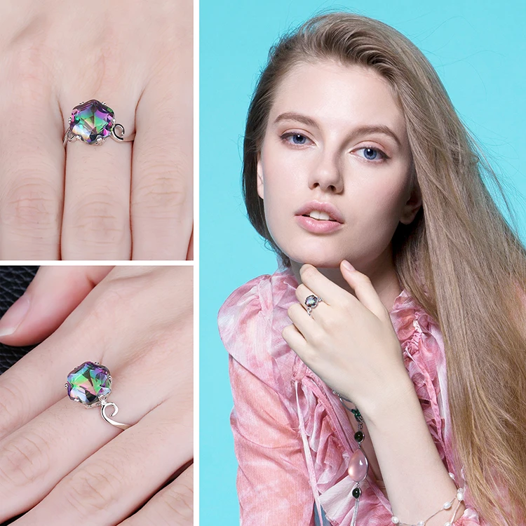 Jewelrypalace 3.2ct Подлинная Радуга своих Мистик Топаз Кольцо Solid 925 стерлингов Серебряные ювелирные изделия Best подарок для Для женщин Красивые ювелирные изделия