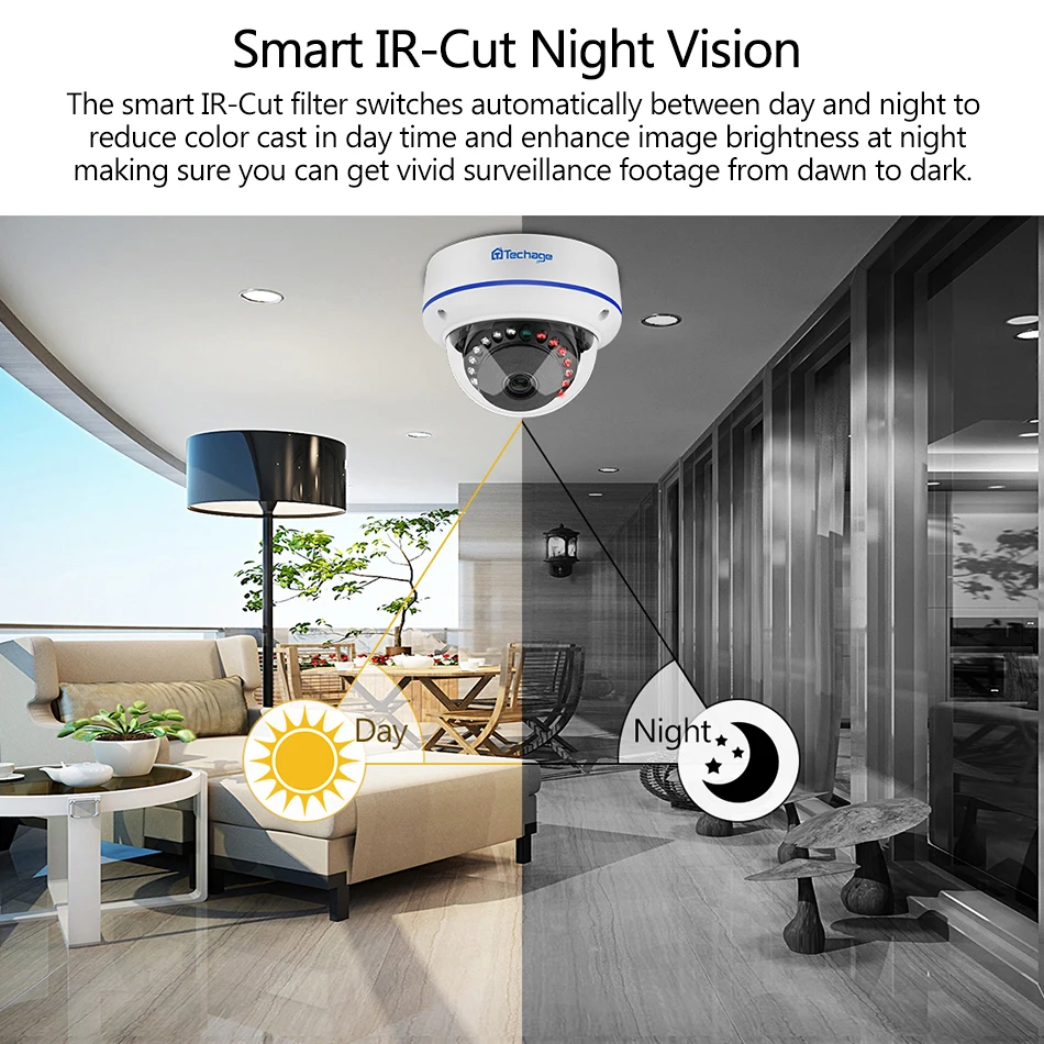 Techage H.265 HD 4MP Indoor POE IP Camera Vandalproof Dome Camera For Surveillance Kit Two-way Conversation Night Vision Onvif