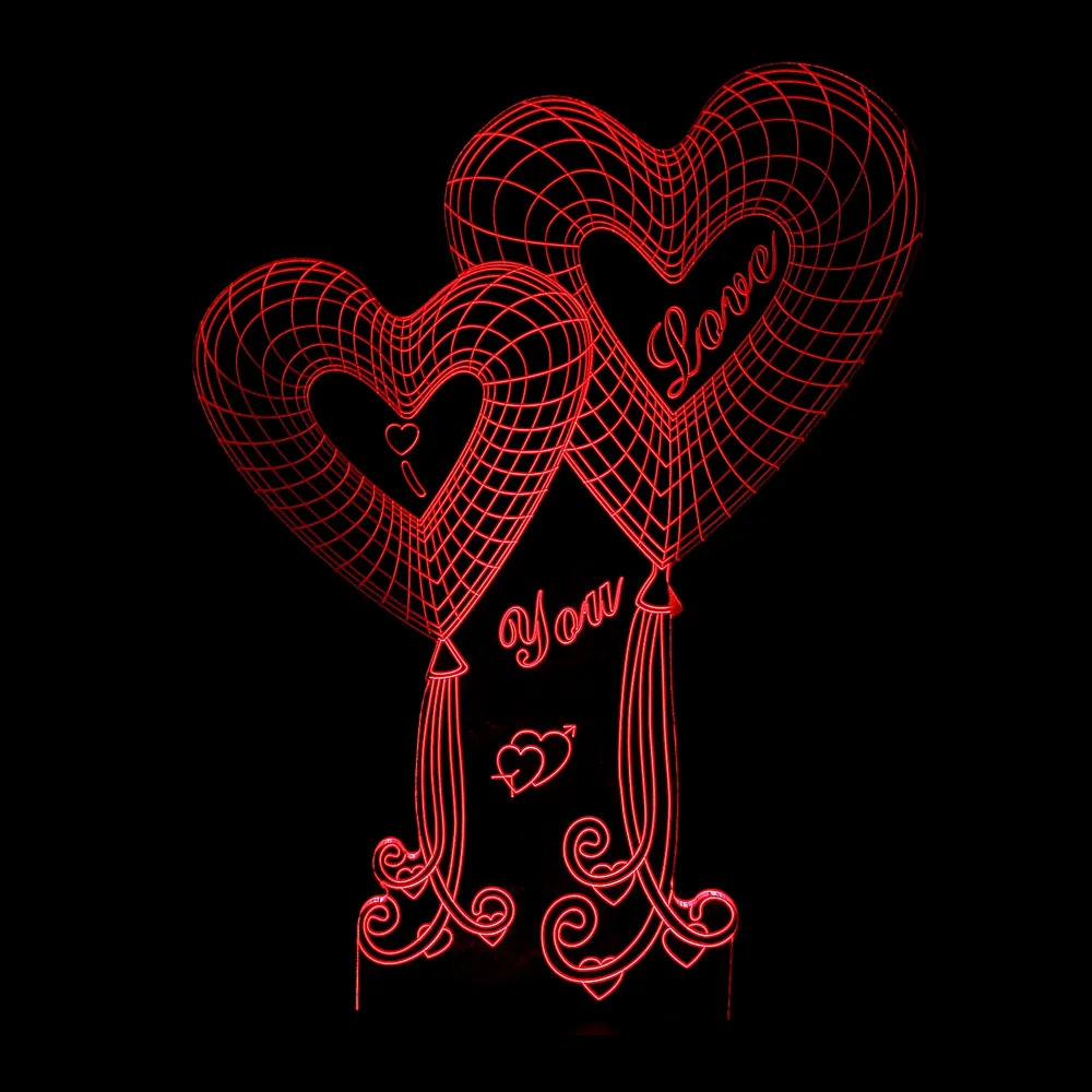 

Creative Valentine's Day Gift Double Heart 3D Cool USB Energy-saving Lamps LOVE 3D Touch Colorful Small Night Lamp