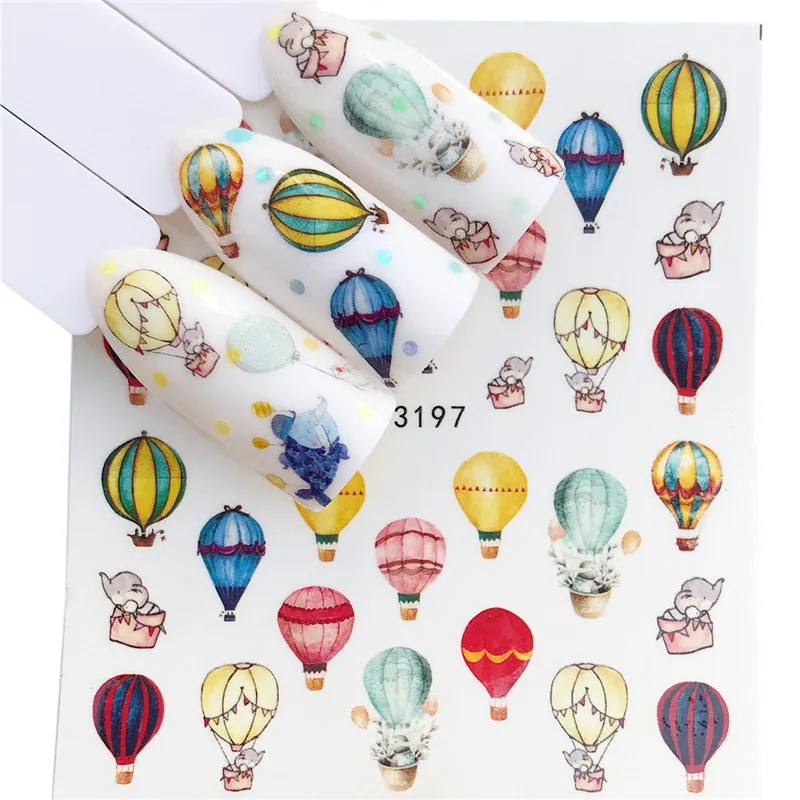 

1 PC Nail Sticker Water Decals Hot Air Balloon Flower Cat Butterfly Cactus Transfer Nail Art Decoration