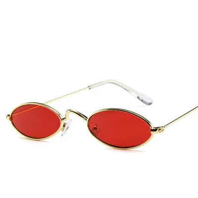 gold red Маленькие тонкие винтажные Овальные Солнцезащитные очки, женские брендовые дизайнерские ретро очки с прозрачными линзами - Цвет оправы: gold red