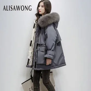 

Winter White Duck Down Down Jacket Women Fashion Natural Fur Collar Slim Parkas Ladies Black Medium Long Down Coat Outerwears