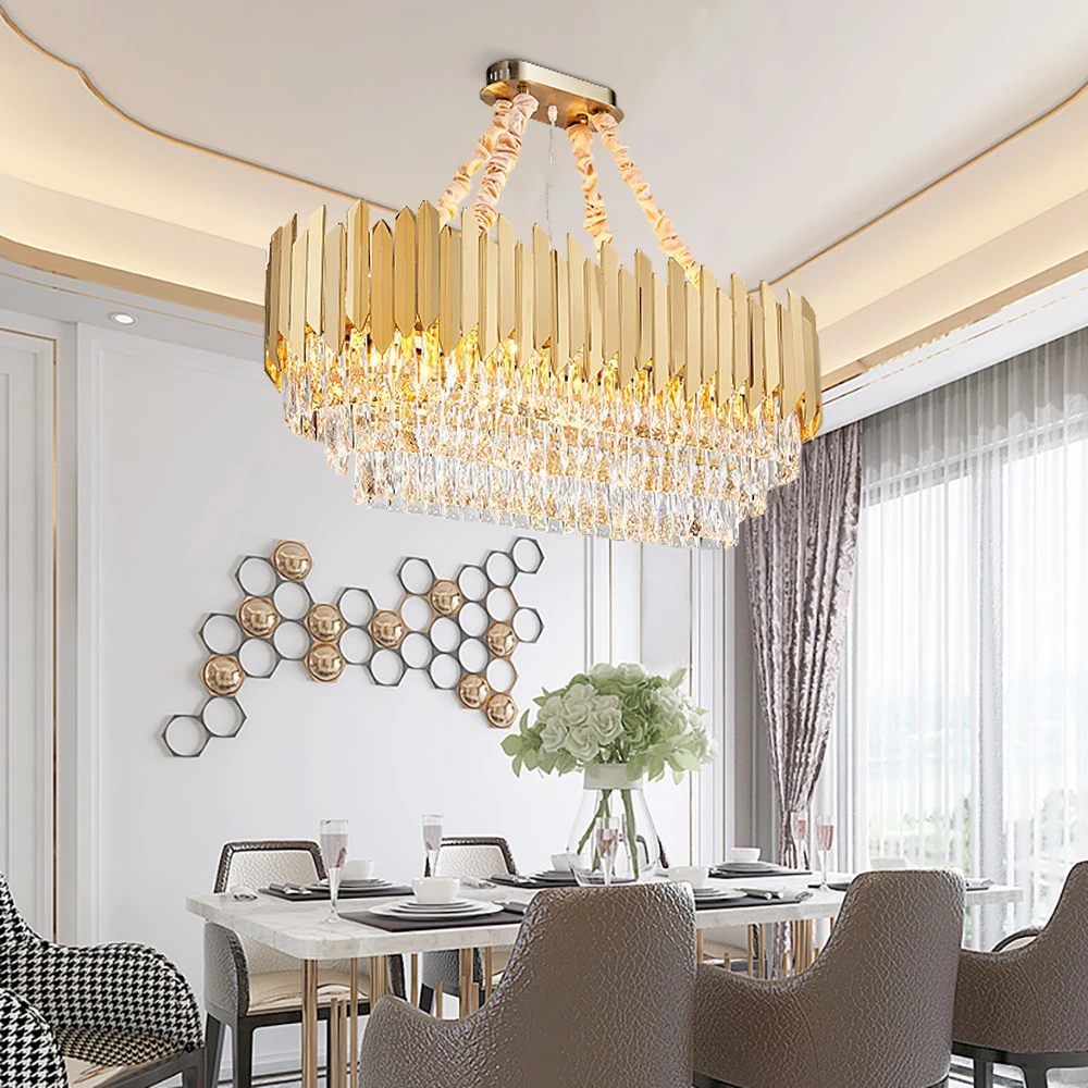 Прямоугольная хрустальная люстра, светильник ing Lustre Cristal, для гостиной, светодиодный, люстры, для кухни, остров, подвесной светильник, светильники