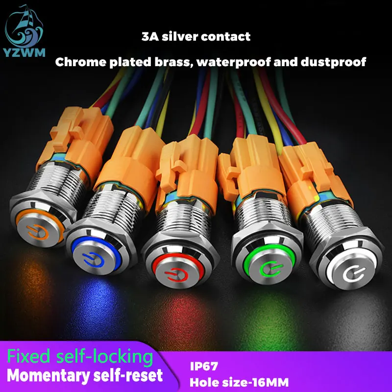 19 мм с высоким напором плоской головки светодиодные металлические кнопки