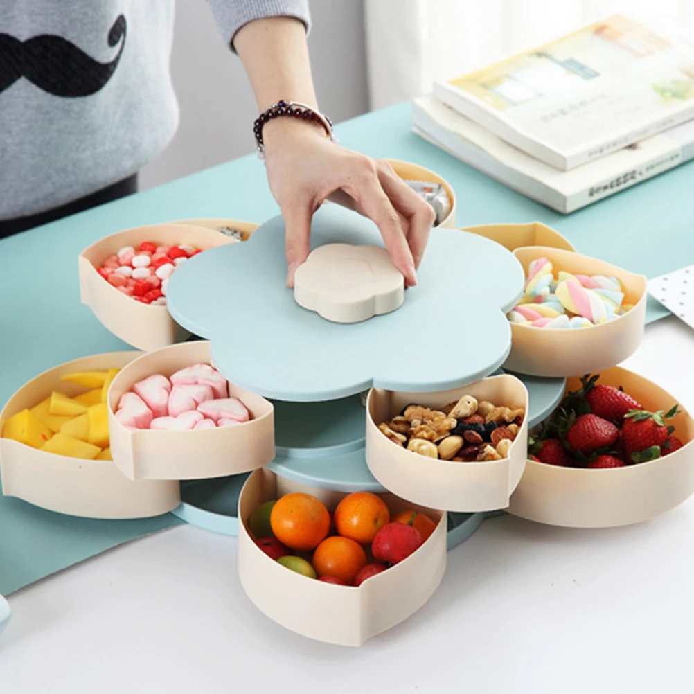 

Double Layers Container Fruit Tray Flower Rotating Candy Box Snacks Serving Plate Food Container For Nuts Dried Fruit Kitchen Accessories