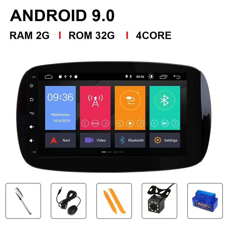 4 Core 32ROM OBD Cam Ips DSP 4G 64G " Android 9,0 Автомагнитола для Mercedes/Benz Smart Fortwo мультимедийный плеер Авто Стерео без dvd obd2 - Цвет: 4 Core 32ROM OBD Cam