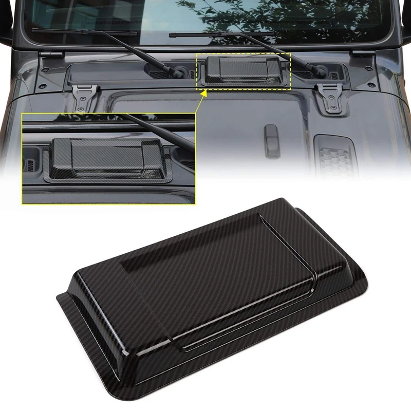 

Cowl ABS Engine Inlet Cover Air Intake Hood Vent Scoop for Jeep Wrangler JL JLU 2018 2019, Carbon Fiber