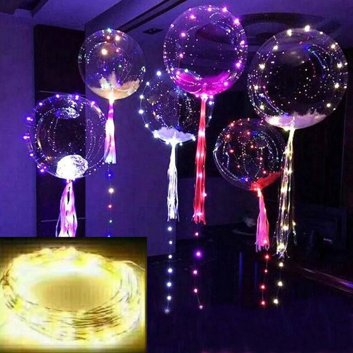 18 Inch Luminous LED Balloons Christmas Transparent Round Bubble Balloons String Light Birthday Party Wedding Christmas Decor - Цвет: Warm