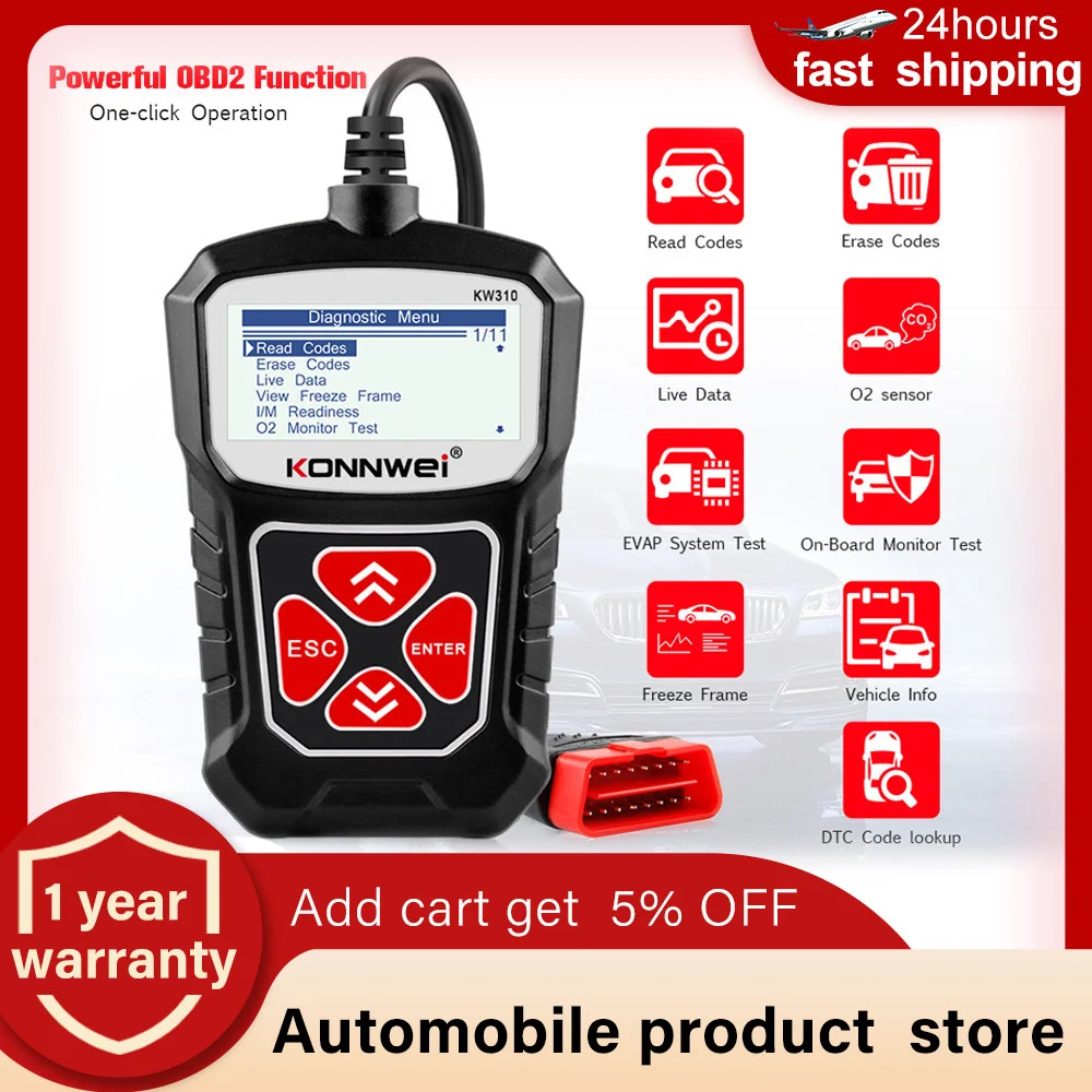 Автомобильный сканер KONNWEI KW310 OBD2 диагностический для автомобиля автомобильный
