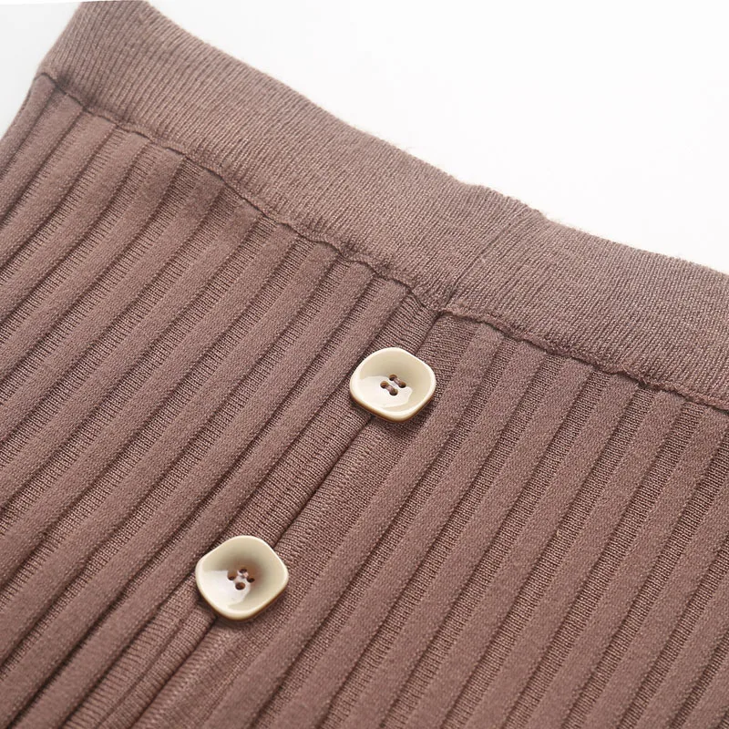Autumn and winter women's skirt casual solid color button decorative knit slim skirt