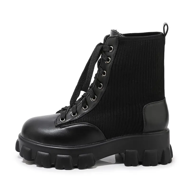 black not fur MORAZORA/большие размеры 33-46, новые ботильоны для женщин, туфли на платформе однотонные повседневные осенне-зимние ботинки женская обувь - Цвет: black not fur