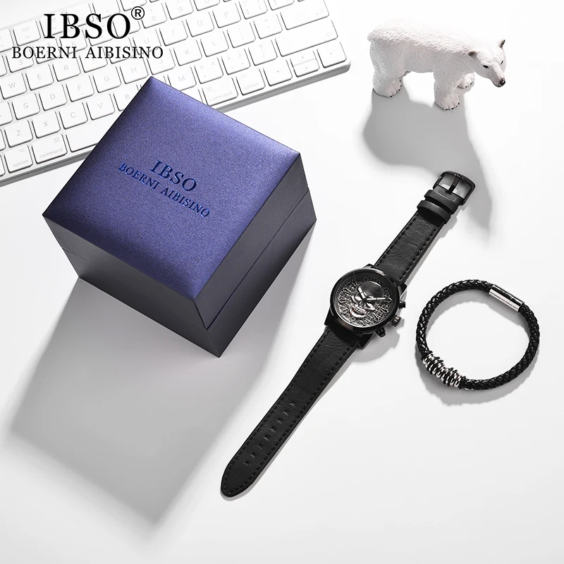 IBSO бренд череп часы набор для мужчин творческий Винтаж Бронзовый Череп спортивные кварцевые часы мужские наручные часы подарок на день рождения для мужчин