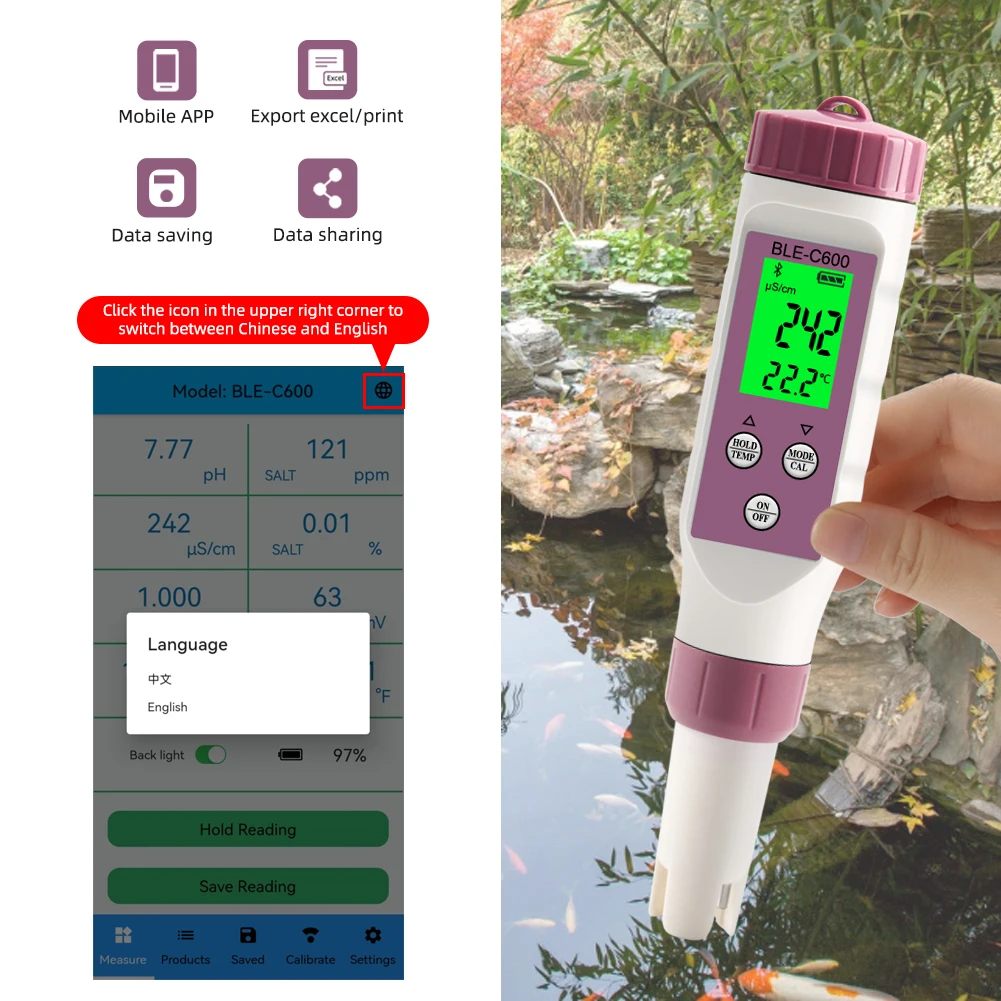 GISNPA 7 in 1 pH/TDS/EC/ORP/SG/Salinity/Temp Meter with ATC pH Tester, 0.01  Resolution High Accuracy Digital pH Meter, Water Tester for Drinking