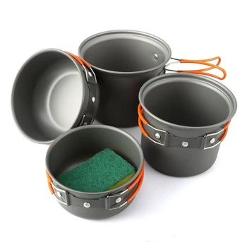 

4pcs Sets Cooking Tools Camping Pot Bowl Portable Utensils Outdoor Cooking Pots And Pans Cookware Ultra-Light Hiking Cookware