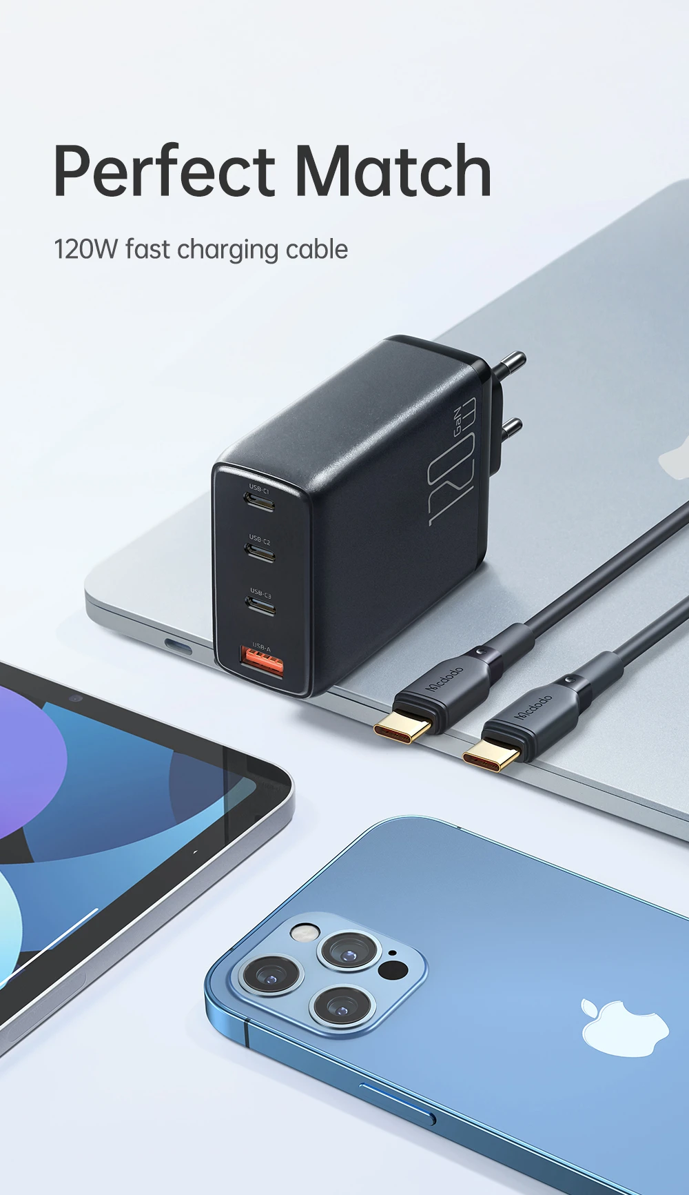 Mcdodo GaN EU Plug 120W Fast Charger Type C PD Quick Charge 4.0 QC3.0 4 Ports USB Charger For iPhone 13 12 Pro Max X iPad Huawei quick charge 2.0