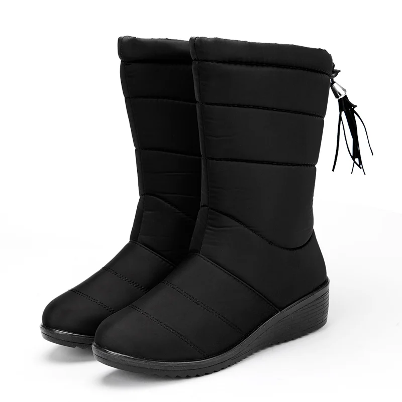 warm winter women boots fashion comfortable flat with ankle boots for women waterproof zip snow boots shoes woman boots - Цвет: Black