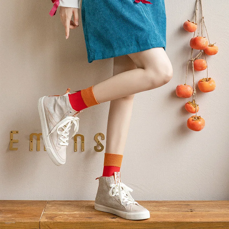 New Year Chinese cotton socks women men's red lucky funny socks ankle printing stockings new year home furnishing