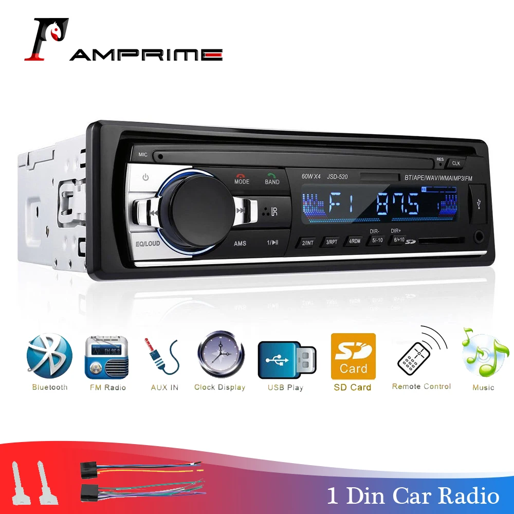 Achat AMPrime Autoradio Bluetooth FM stéréo USB SD AUX lecteur Audio électronique automatique Subwoofer In Dash 1 DIN Autoradio ISO 12Pin