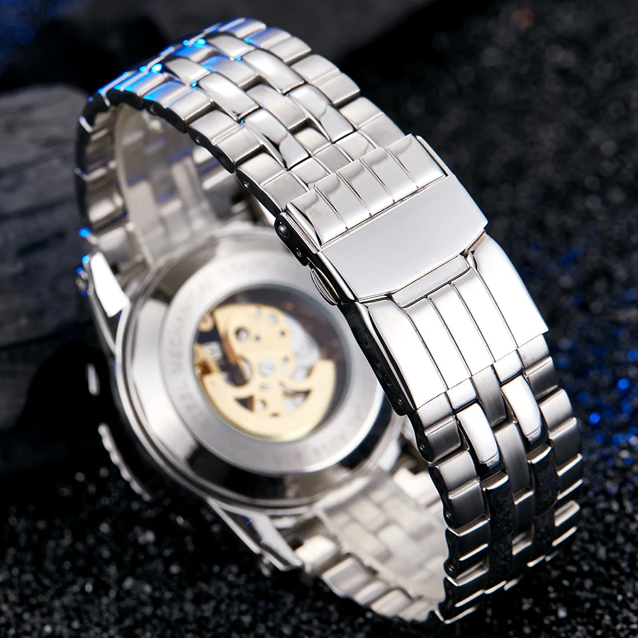 Men Mechanical Watch Top Brand Luxury Men's Silver Gold Watches Creative Automatic Self Wind Male Wristwatch Relogio Masculine