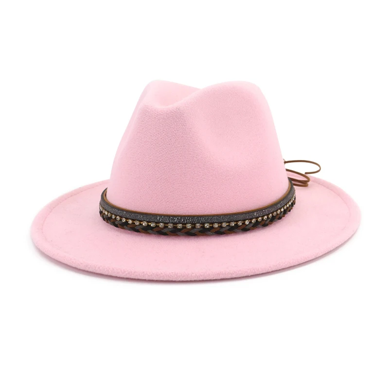 Pink fedora FS Wo Для мужчин s фетровая шляпка шерстяная шляпа Для мужчин шерстяной джазовый Шапки розовый женский Повседневное с большими полями Винтаж; сезон осень; классические фетровая шляпа хаки красные, черные Кепки - Цвет: Pink fedora